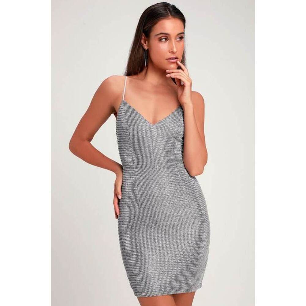 Lulus Spark In The Night Silver Sparkle Mini Dress - Size M